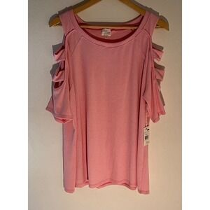 Ava James Women's XL Cold Shoulder Ribbed Knit Tunic Top Pink